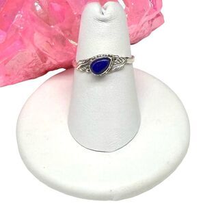 Lapis Lazuli Ring Size 6 Solid 925 Sterling Silver Etched Leaf Leaves